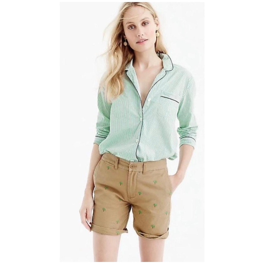 J.Crew Boyfriend Chino Shorts 7" Palm Tree Khaki Tan Size 6 Women Summer Preppy